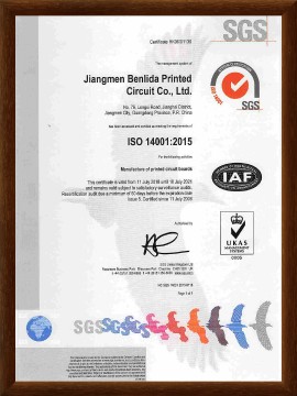 PCB circuit board_PCB circuit board manufacturer_PCB manufacturer_Jiangmen Benlida Circuit Co., Ltd.-ISO14001：2015（EN）Certificate